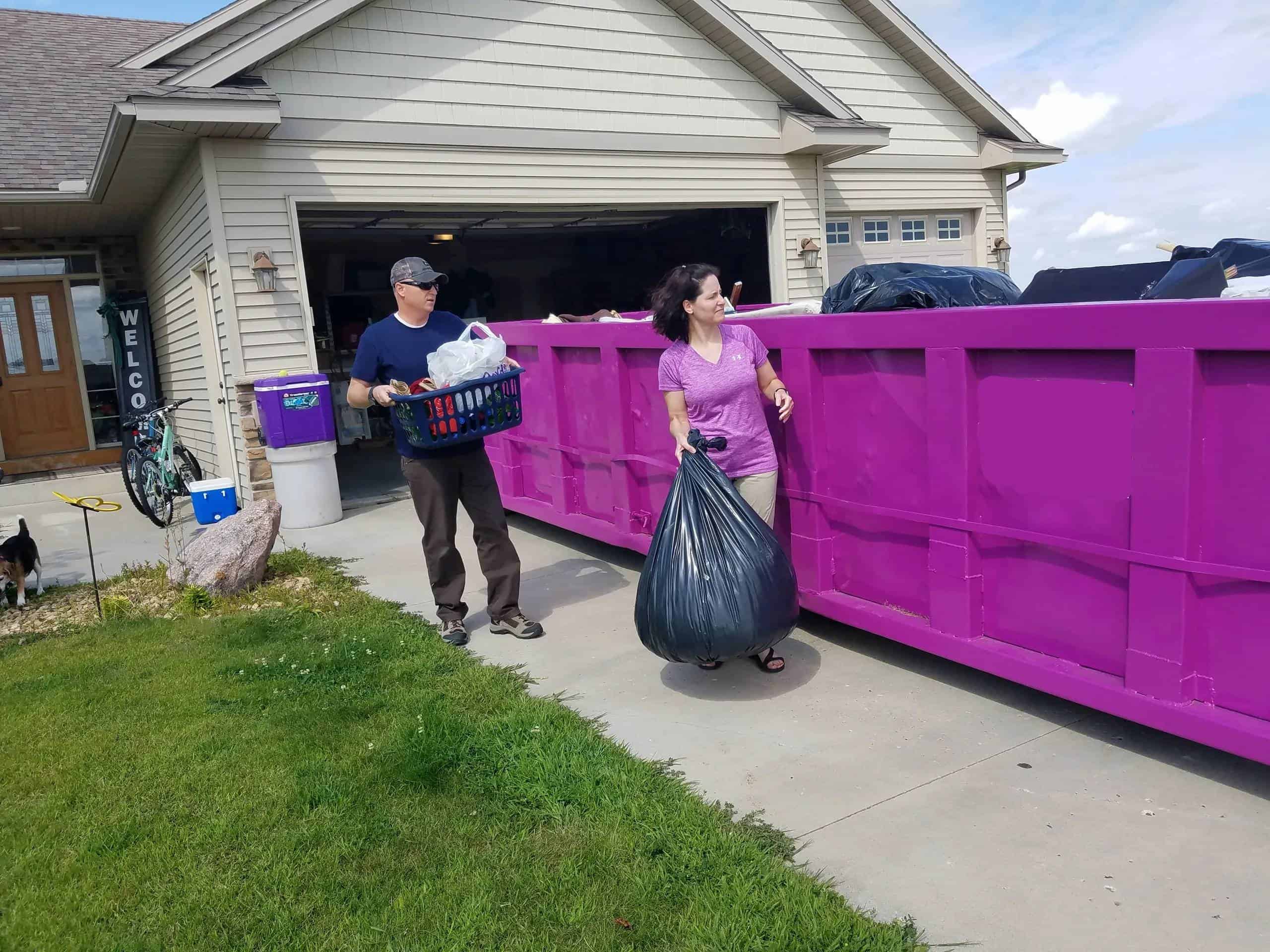 purple 30 yard dumpster