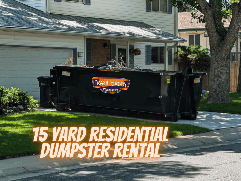 black 15 yard dumpster in a driveway