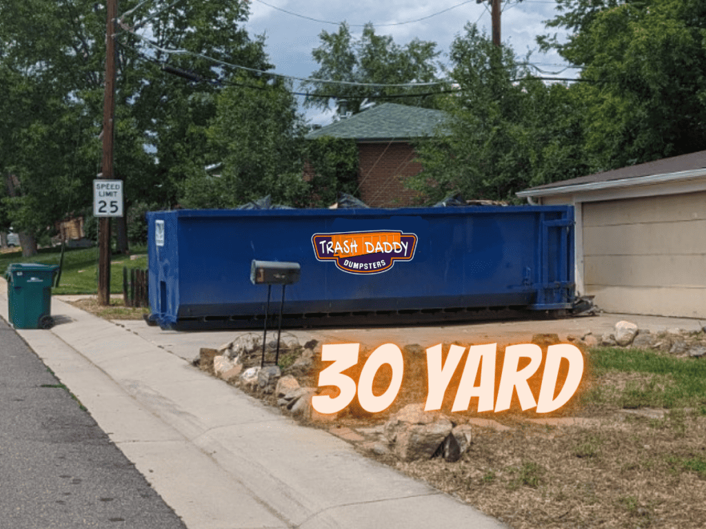 30 yard dumpster rental in a driveway