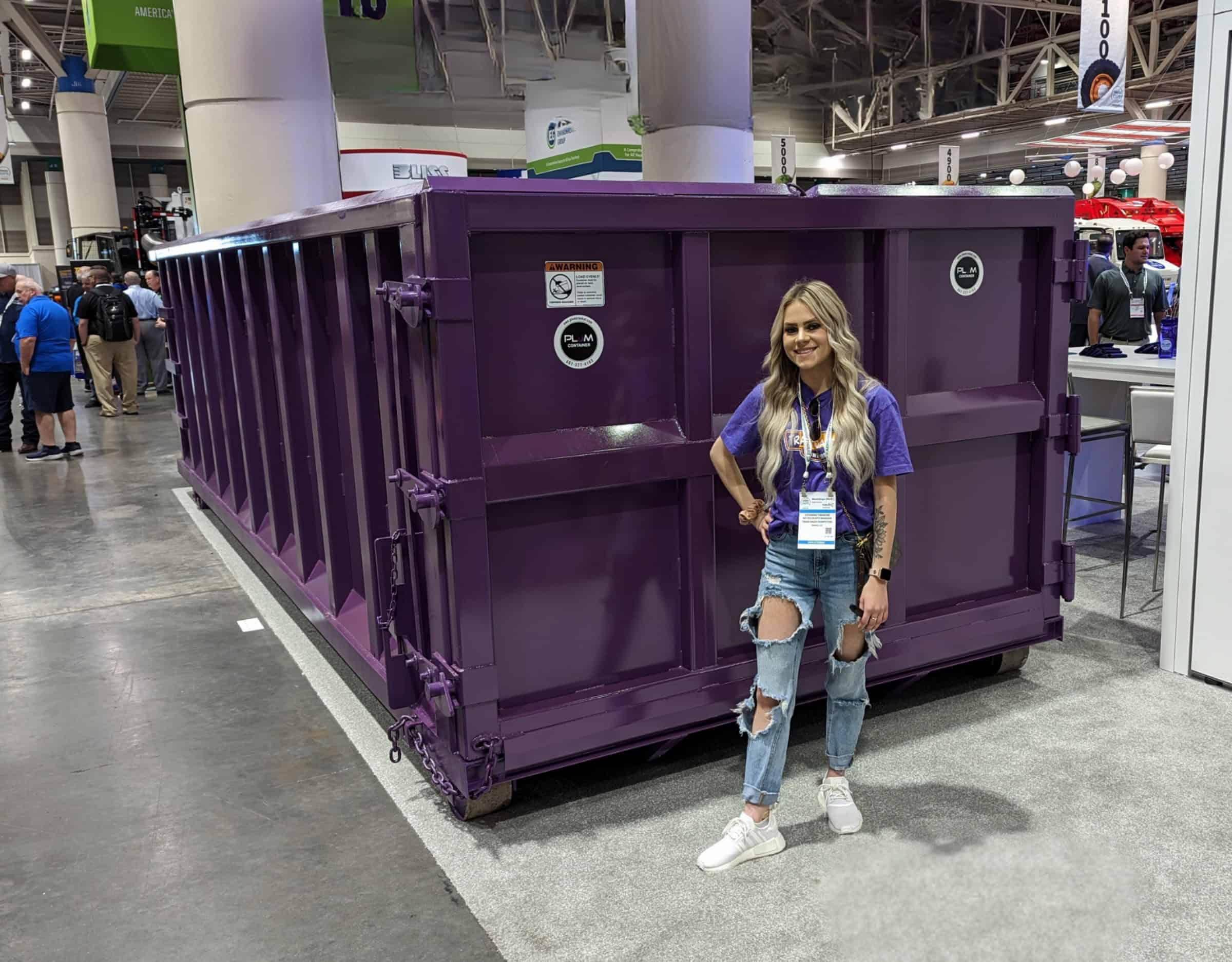 gia at trash daddy with purple 30 yard dumpster
