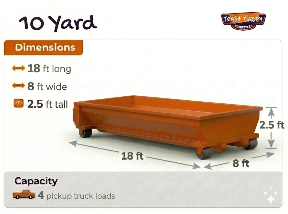 10 Yard lowboy roll-off with dimensions