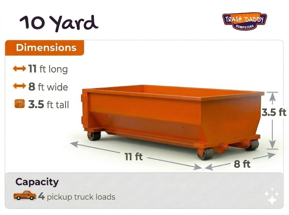 10 Yard roll-off dumpster with dimensions