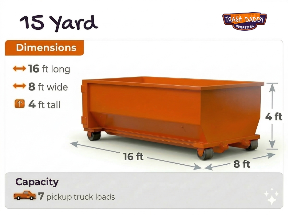 15 Yard roll-off dumpster with dimensions