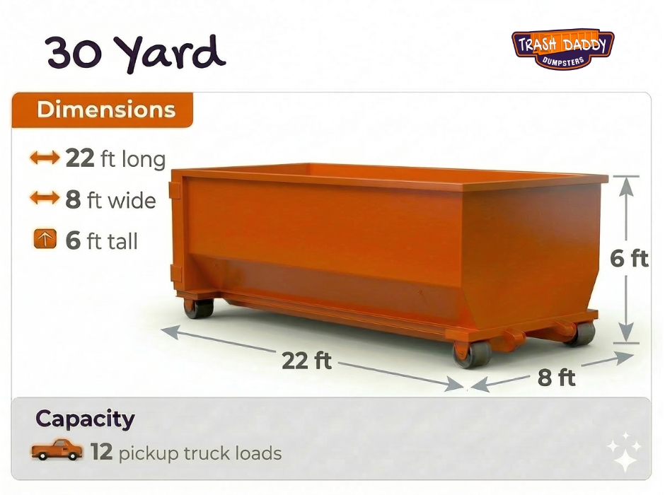 30 Yard roll-off dumpster with dimensions