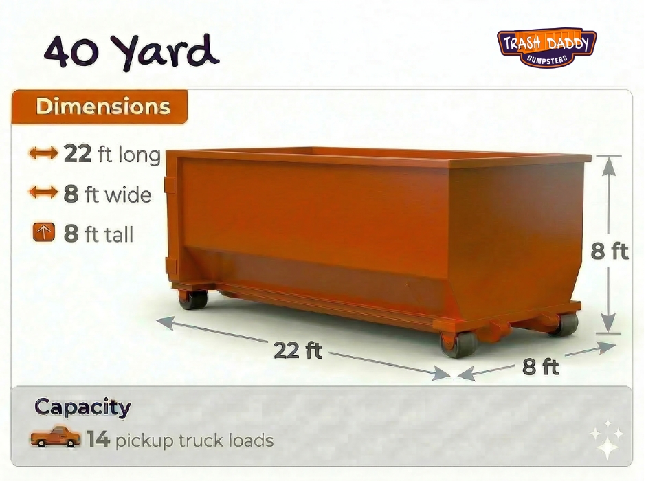 40 Yard roll-off dumpster with dimensions